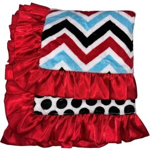 Minky Couture ? Red Black Blue White Chevron Polka Dot Baby Blanket Satin Trim